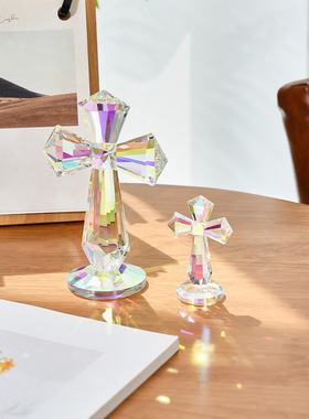 新欧式炫彩水晶十字架摆件水晶工艺品家居客厅玄关装饰品跨境货源