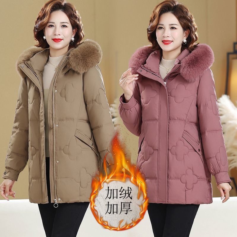 晓林妈妈冬装加厚加绒棉袄洋气冬季新款中年大码棉服外套中长款