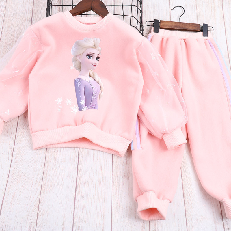 2024秋季新款女童套头卡通套装女孩宝宝卫衣加绒加厚保暖时尚潮