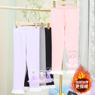 2024秋冬季新款女童加绒加厚打底裤洋气时尚保暖长裤外穿宝宝裤子