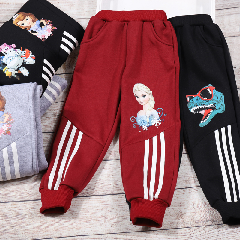 中大童男童外出休闲服运动裤女童潮服卡通动漫衣服冬天裤子加绒