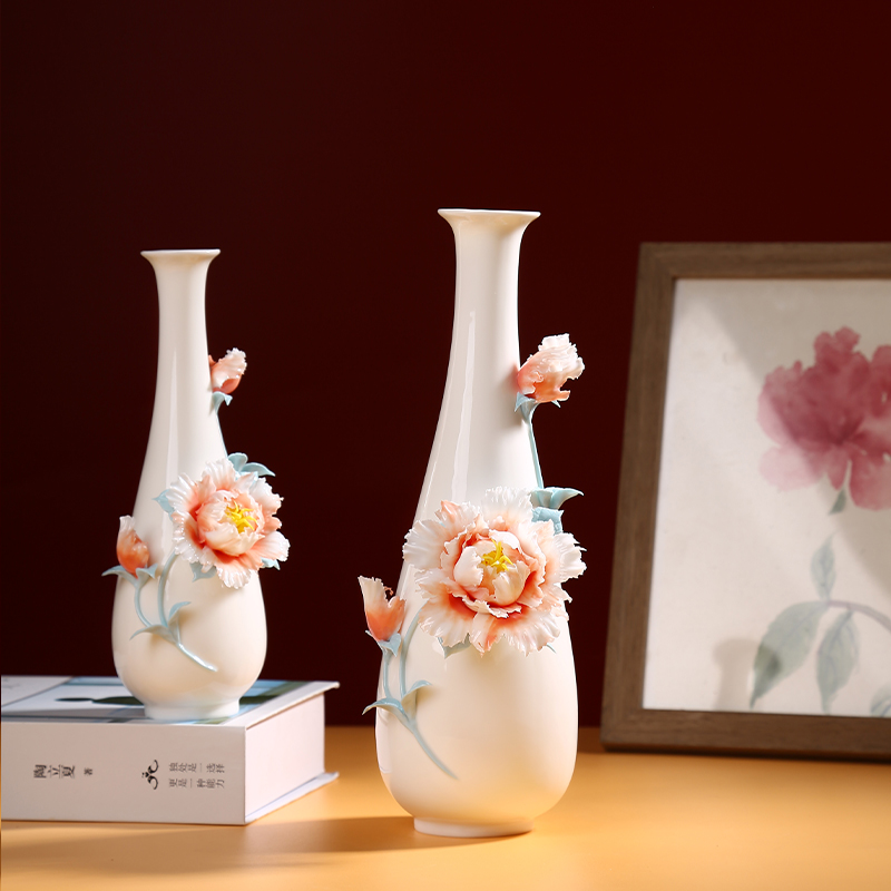 聚善缘陶瓷花瓶摆件新中式高级感手捏白瓷花净瓶客厅轻奢装饰摆件
