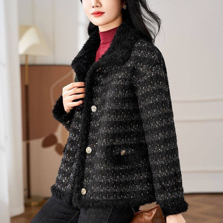 双面穿毛呢外套女五六十岁妈妈装