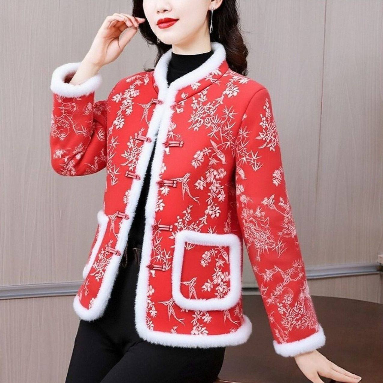 新中式花棉袄过年新衣服加绒加厚外套保暖上衣棉服国风妈妈装棉衣,女装/女士精品,毛呢外套,淘宝优惠券,粉丝福利购,淘宝优惠卷