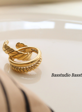Basstudio欧美钛钢镀18k金开口戒指韩式简约百搭潮流基础新款 女