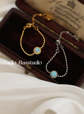 Basstudio 轻奢小众人造欧泊澳宝火彩伸缩调节戒食指戒钛钢不掉色