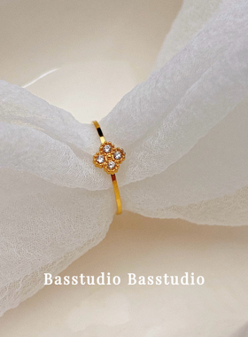 Basstudio小众设计金色四叶草戒指女轻奢高级感不掉色钛钢食指戒