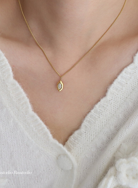 Basstudio原创小众INS风橄榄形白钻几何项链钛钢镀18K金不掉色