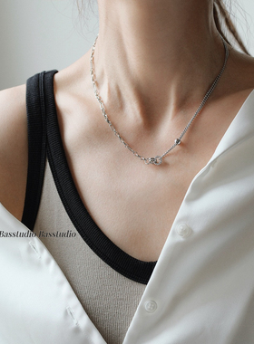 Basstudio欧美钛钢不掉色锁骨链BF风中性项链 麻花圈圈拼接链条