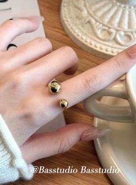 Basstudio欧美小众开口球型戒指女钛钢镀18K金个性高级感食指戒