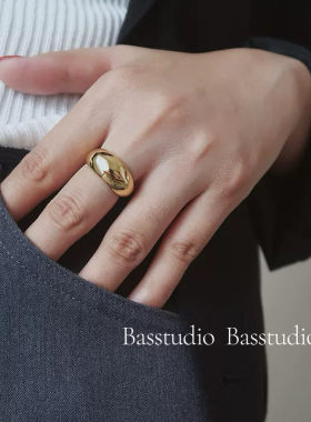 Basstudio不掉色钛钢宽窄弧面戒指女欧美时尚潮人光亮复古指环