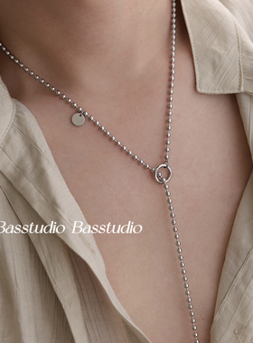 Basstudio欧美个性多种戴法双圈颈链OT扣毛衣链中长链钛钢镀18K金