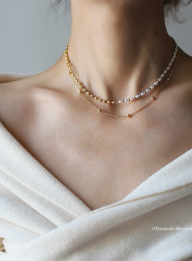 Basstudio机械姬拼接珍珠项链米珠秋冬新款仿珍珠首饰钛钢镀18K金