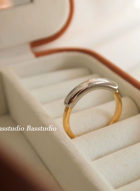 Basstudio不掉色简约金银撞色戒指女食指戒小众气质通勤百搭礼物