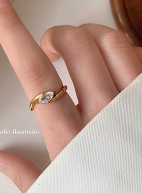 Basstudio中古vintage马眼锆石波浪素圈戒指女小众设计高级感精致