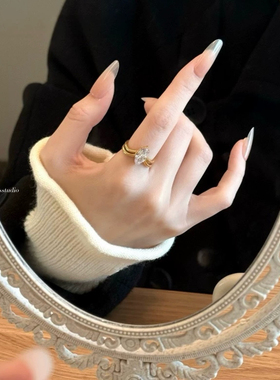 Basstudio法式复古马眼锆石戒指女小众轻奢高级感指环钛钢镀18k