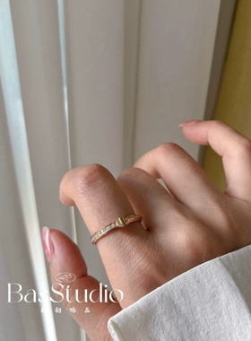 BasStudio 不掉色明星同款钛钢戒指玫瑰金镶钻小众设计轻奢情侣戒
