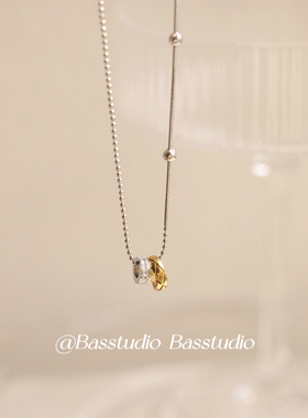 Basstudio 高级感满钻小众通勤菱格双环撞色项链锁骨链钛钢不掉色