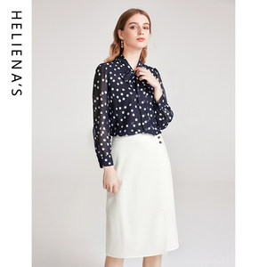 海兰丝法式雪纺上衣新款衬衣显瘦小衫洋气女人味波点飘带衬衫女