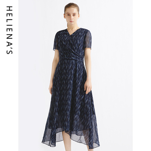 海兰丝官方店商场同款复古v领设计感收腰显瘦裙子女士连衣裙