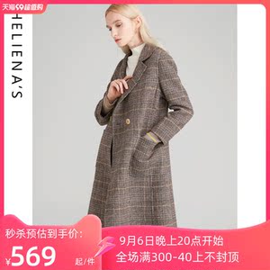 海兰丝2春装新款复古格子羊毛呢子大衣品牌女装冬天双面呢外套