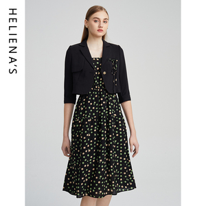 海兰丝法式优雅连衣新款商场同款修身黑色2件套连衣裙