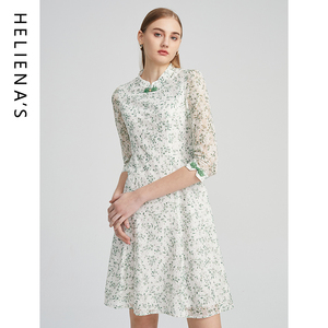 海兰丝印花连衣裙法式显瘦收腰ol风长袖连衣裙2024年秋季新款复古