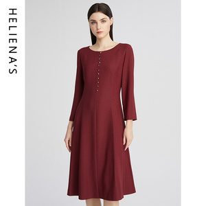 海兰丝女装2024春季新款红色连衣裙气质时尚中长款裙子女