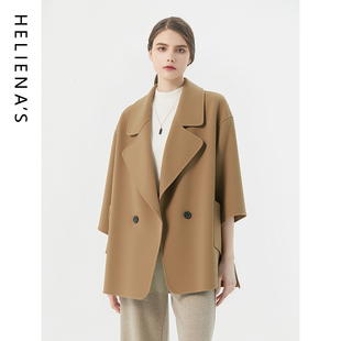 海兰丝2025高级感双面毛呢外套小个子气质时尚中长款羊绒大衣女