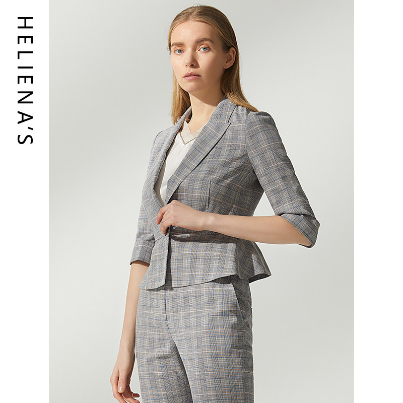 海兰丝夏季新款通勤职业英伦风西装外套女短款修身上衣西服