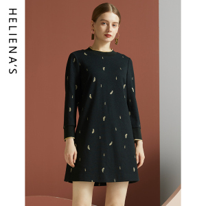 海兰丝2024秋冬新款商场同款中长款圆领a字连衣裙羊毛连衣裙女