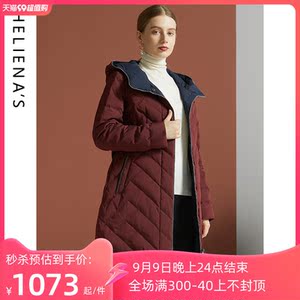 海兰丝2022冬季新款商场同款中长款加厚连帽白鸭绒红色羽绒服女