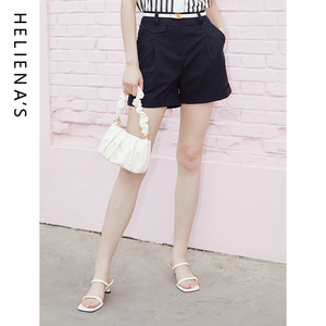 海兰丝法式高腰直筒短裤女夏季新款纯色休闲显瘦高挑裤子