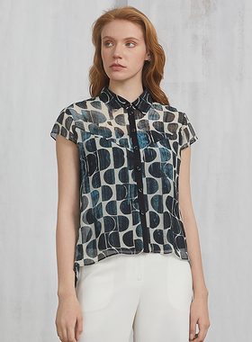 海兰丝 奢睿 女装印花衬衫短袖 商场同款 春夏新品S212BL11衬衫