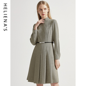 海兰丝2024秋冬季新款时尚赫本风法式感长袖气质早秋格子连衣裙