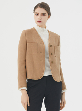 海兰丝法式外套复古正肩小香风西服通勤上衣女23年新款H233JK02