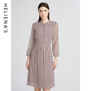 海兰丝商场同款2024夏新款高级感收腰显瘦中长女士印花连衣裙