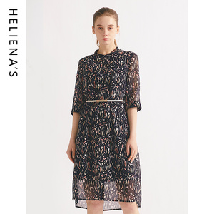 海兰丝法式圆领复古连衣裙 高腰显瘦设计感漂亮裙子女2024年夏季