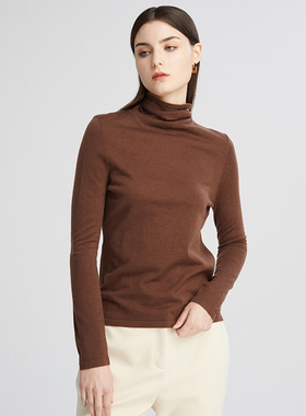 海兰丝咖啡色法式针织衫2024年春季新款通勤高级感打底衫H225KP39