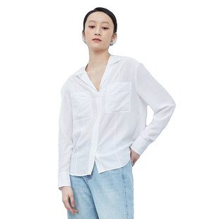 海兰丝秋季新款女装衬衫女主角法式复古优雅长袖包扣精致白衬衫