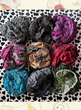 VIRAL SPREAD 亚文化废土风y2k古早味褶皱肌理复古流苏木耳边围巾