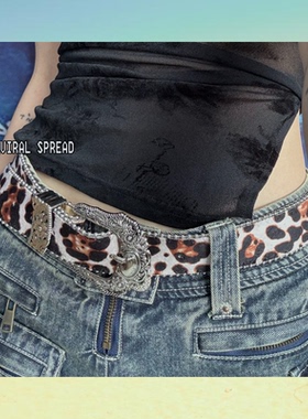 VIRAL SPREAD 千禧辣妹风y2k美式复古绒面豹纹雕花五金皮带装饰