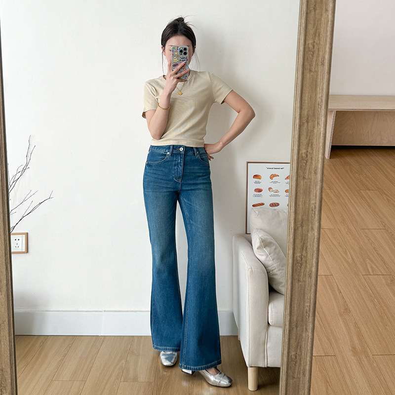 莱赛尔四面弹微喇叭牛仔裤女2025秋冬款高腰显瘦显高长裤
