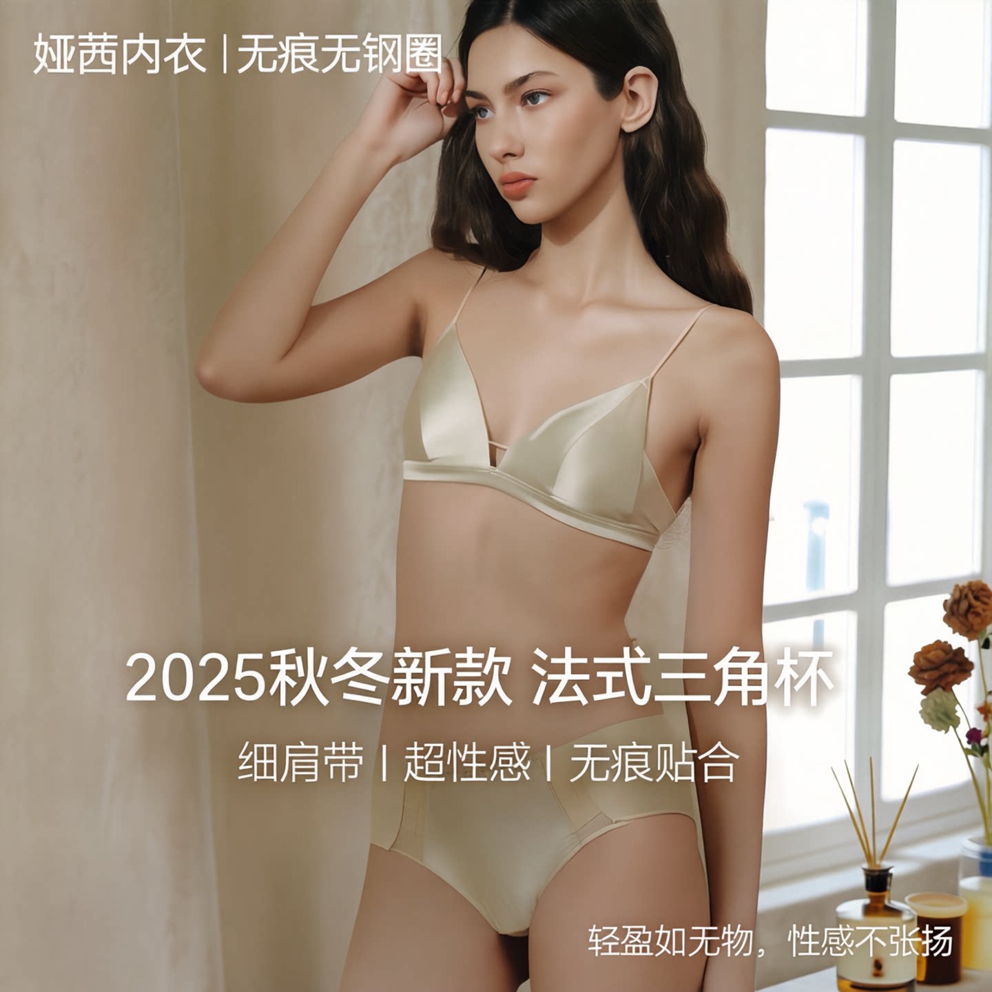 娅茜法式三角杯细肩带超性感胸罩