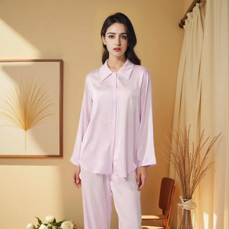 女睡衣家居服翻领长袖长裤套装