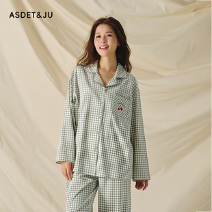 娅茜内衣睡衣女2025秋冬新款棉质女士格子翻领长袖长裤家居服套装