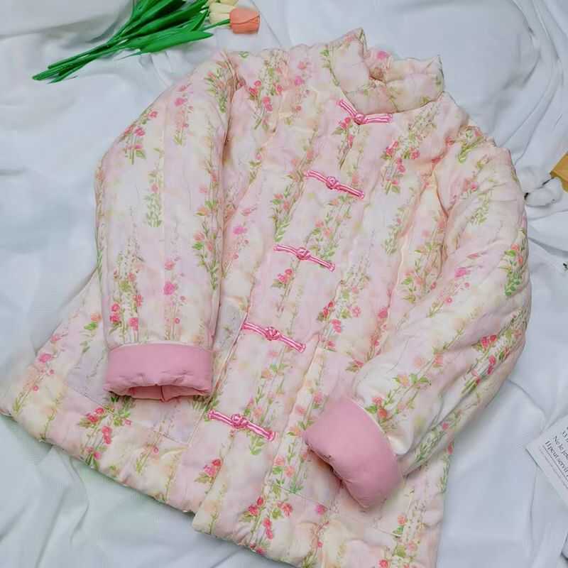 女士棉花袄手工盘扣棉袄 复古中国风棉衣保暖棉服秋冬加厚新中式