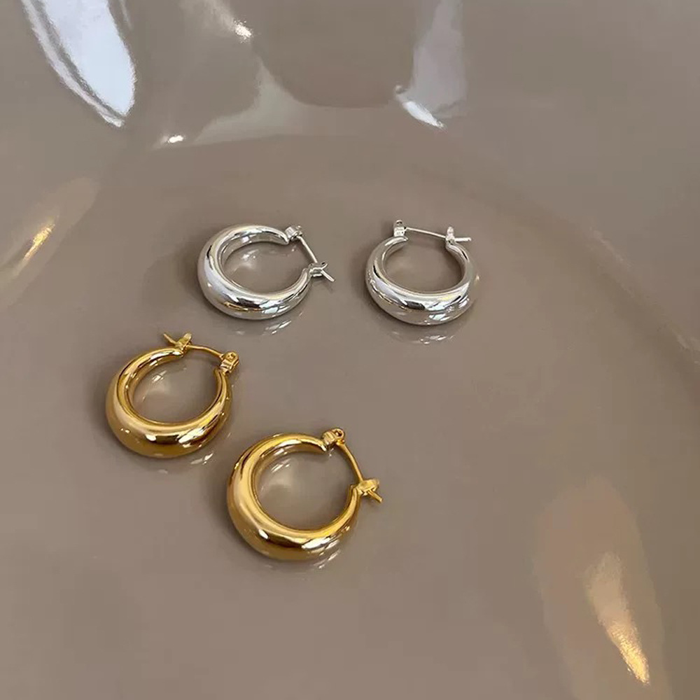 日韩气质简约轻奢高级感铜镀真金素圈耳环通勤百搭时尚日常耳饰女