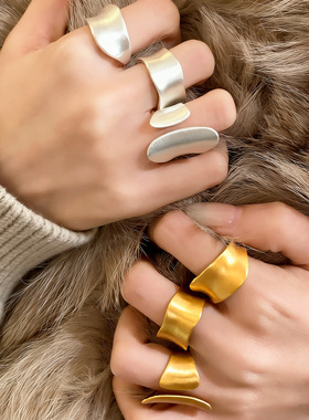 欧美跨境轻奢时尚高级感拉丝戒指合集简约气质个性设计感百搭耳饰