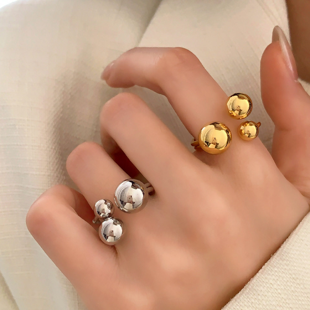 欧美跨境小众个性设计感球球戒指时尚气质铜镀真金轻奢高级感手饰